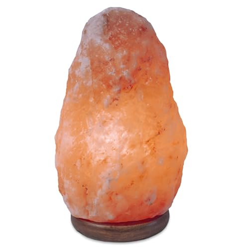 TIENDA EURASIA – Lámpara de Sal | Base de Madera 100% Natural | Forma Orgánica | Cable y Bombilla E14 Incluida |Lampara de Sal Natural del Himalaya | Artesanal (2-3 Kg)