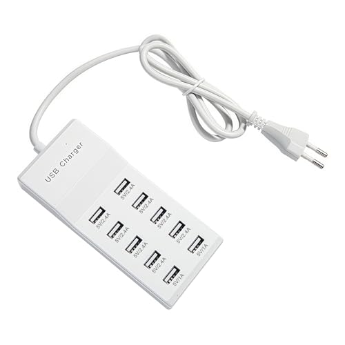 GOMETY Cargador USB de 10 puertos, 50 W, 5 V, cargador USB múltiple, estación de carga rápida para teléfonos móviles, tabletas, consolas de juegos, enchufe europeo