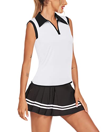 COOrun Women's Golf Polo T Shirts Lightweight Moisture Wicking Sleeveless Shirt Quick Dry Zipper Tank Top3