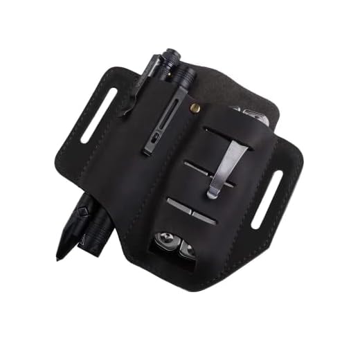 VIPERADE PJ8 EDC Leather Sheath for Blet, Knife/Tool/Flashlight/Tactical pen and EDC Gears, Pocket EDC Organizer Leather Sheath, Hademade 2 Pockets Belt Leather Slip Sheath (Black)