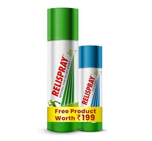 Image of RELISPRAY Instant Pain Relief Ayurvedic Spray 135G with Free Ice Spray 36G | Elbow pain,Backache, Knee pain, Muscle pain, Tired feet, Ankle sprain.