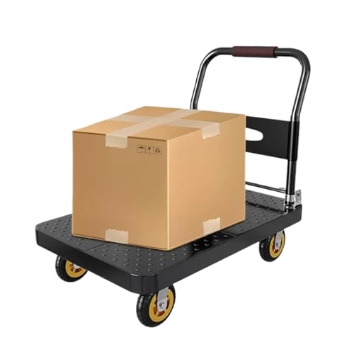 Carro móvil Plano de Acero Alta Resistencia, Carretilla Mano Multifuncional con Ruedas silenciosas, Mango Plegable for restaurantes(Black)