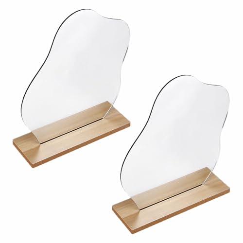 Bustlwor 2 Piezas Acrílico Espejo Maquillaje en Forma de Nube, con Base de Madera, para Dormitorio Salón Hotel Decoración de la Habitación