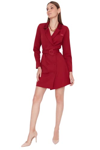 Trendyol Mujer, Mini Blazer, Vestido Tejido de Ajuste Regular, Granate, 38