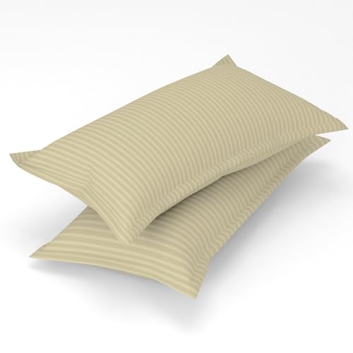 Image of Homefab India 2 Piece Glace Cotton Pillow Covers - Stripes, Ecru, 17 inchx27 inch