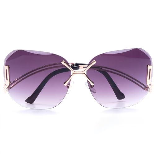 ICARA Women's Diamond-Cut Rimless Round Sunglasses – Oversized UV Protection Shades for Beach, Driving & Fashion2