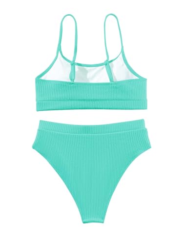 Image of Lilosy High Waisted Tummy Control Ribbed Bikini Crop Top Brazilian Swimsuit Set 2 Piece