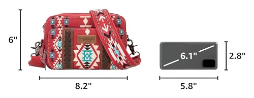 Image of Wrangler Crossbody Bag for Women Boho Aztec Small Multi Pocket Crossover Purse