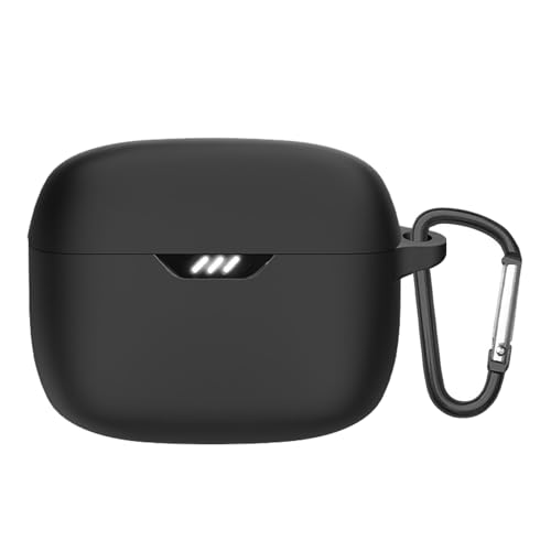 Cover Compatible with JBL Tune Beam case Wireless Earbuds Silicone Material Shockproof Unique Portable Protective with Carabiner (Black)
