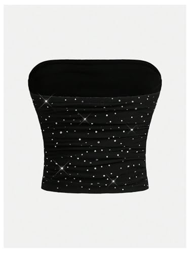 Floerns Women's Rhinestone Sleeveless Bandeau Party Corset Strapless Tube Top2