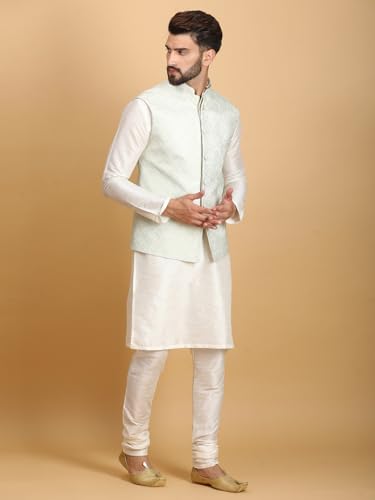 Ethluxis Men's Kurta Churidar Pyjama with Nehru Bandhgala Jacket