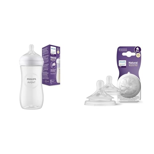 Philips Avent Biberon à Réponse Naturelle de 330 ml, sans BPA & Avent Lot de 2 tétines pour biberon à Réponse Naturelle 0% BPA, Débit 6 liquides...