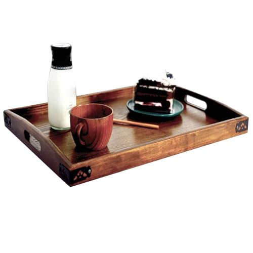 Bandeja de Madera | Soporte Rústico con Manijas - Bandeja de Madera para Encimera De Trabajo Cocina | Para Cocina Baño Dormitorio Sala Desayuno Almuerzo Cena