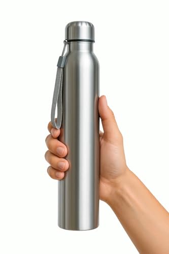 Image of Manha's Stainless Steel Slim Water Bottle 500ml | Leakproof Lightweight Single Wall Steel Bottle for School, Office, Gym, Travel & Outdoor Use - Silver Color