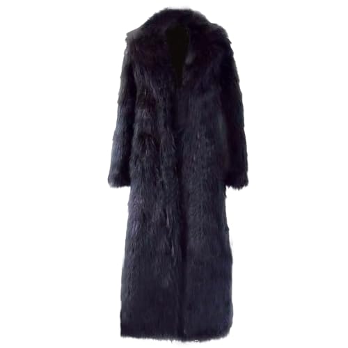 Colf Mens Winter Faux Fur Coat Long Parka Jacket (Black XX-Large)