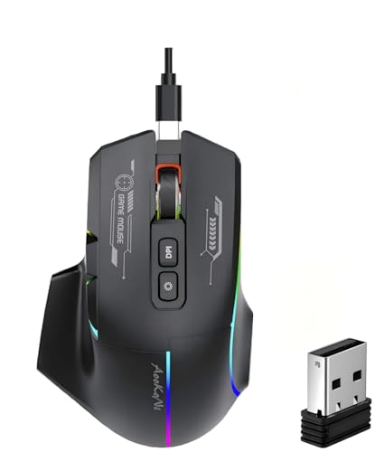 Wireless Gaming Mouse,Ergonomic Mouse with 5 Adjustable DPI up to 7200, RGB Breathing Lights, Compatible with Laptop, Chromebook, PC, Desktop, Mac, Notebook (Black)