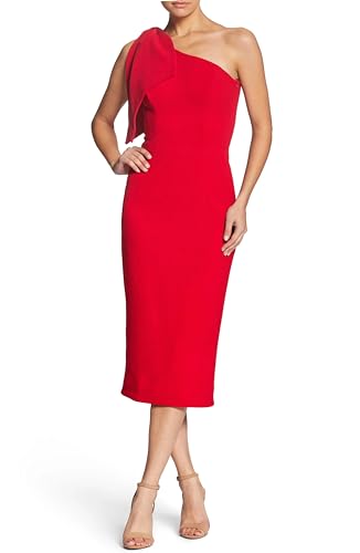 Image of Dress the Population Womens Tiffany One Shoulder Bow Detail Midi Sheath Dress