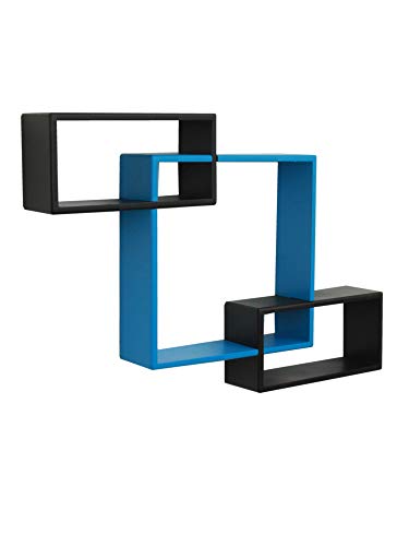 Image of Home Sparkle Wooden Wall Shelves (Blue & Black)