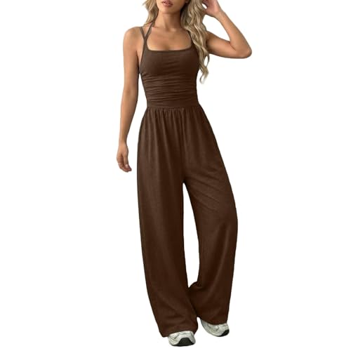 Mono moderno de mujer sexy con pierna ancha y talle alto de verano