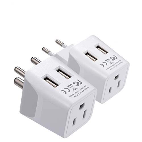 Ceptics India Travel Plug Set - with 2 USB + USA Socket Input - Type C and Type D- Ultra Compact - Safe Grounded Perfect for Cell Phones, Laptops, Camera Chargers