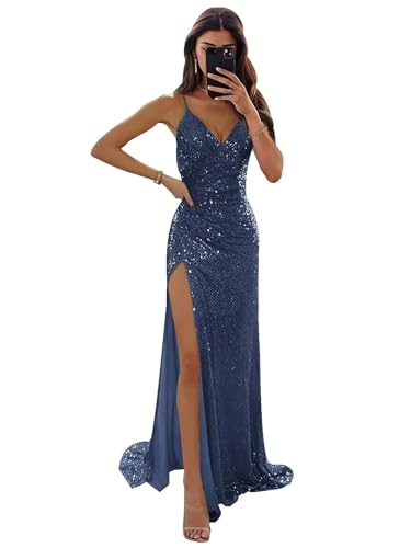 Sparkly Prom Dresses for Women 2025 Striped Sequin Long Wrap Spaghetti Straps Formal Party Gowns