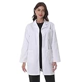 Greenour Professional Lab Coat for Women Long Sleeve White Medical Coat Uniform with 3 Pockets, Machine Washable Breathable, Size XS-XL (Large)