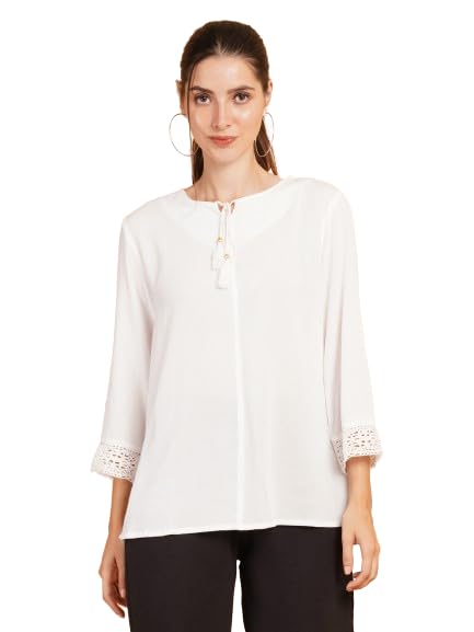 9 impression Women Lace Inserted Tie-Up Neck Regular Top-picture-37