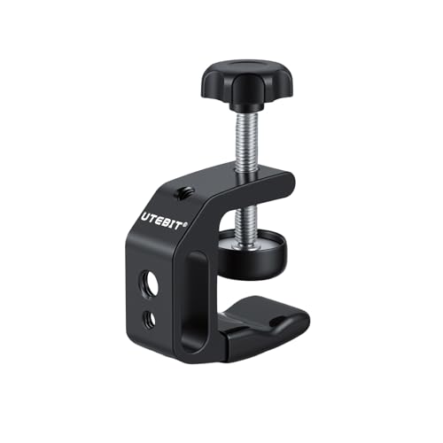 Image of UTEBIT 0.36 inch-1.2 inch Universal Aluminum C-Desk Clamp, Black | Adjustable Support Clamp with 1 /4 inch and 3 /8 inch Thread for Desktop Mount Holder Flash Desks Carts Benches Worktables