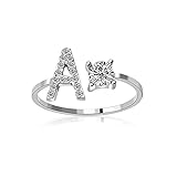 Schlicht und elegant Ring Frauen Mädchen Offener Verstellbare Alphabet A-Z Ringe Eheringe Silber 925 Damen Silberringe Trauringe Damenring Damen Schmuck für Valentinstag Party Jubiläum Geburtstag Abschlussgeschenk