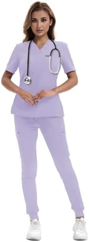 Scrubs for Women Set, Medical Scrubs Top & Pants, Women's Jogger Scrub Set w/ 10 Pockets (Runs Small, Size Up)
