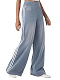 utcoco Women's High Rise Wide Leg Jeans Elastic Waist Side Striped Denim Pants with Pockets (Large, Sky Blue)