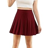 MUADRESS 9005 Women's Short High Waist Skater Tennis School Girls Pleated Mini Skirt Burgundy Large