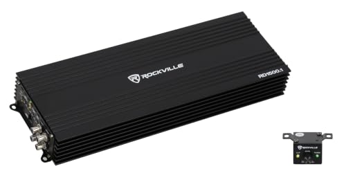 Image of Rockville Mono 1-Ohm Car Amplifier, Class-D, Metal Bass Remote w /Clip Indicator, Low Pass & Subsonic Filters, Compact & High-Efficiency, Ideal for Subwoofers (Black, 1500w RMS)