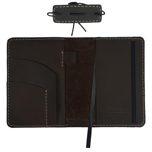 Thot Ra Leather Cover for Field Notes, Passport Cover, Leather Notebook Cover for 3.5" x 5.5" with Pen Holder, Only Cover (Dark Brown)2