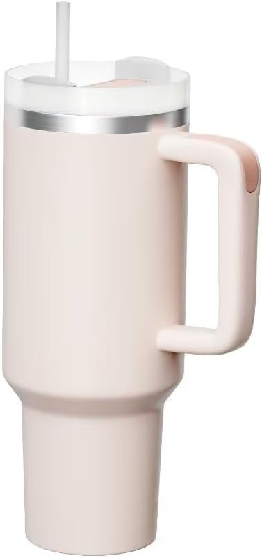 Tumbler With Handle 40 oz Travel Mug Straw Covers Cup with Lid Insulated Quencher Stainless Steel Water Iced Tea Coffee Gift ROSE
