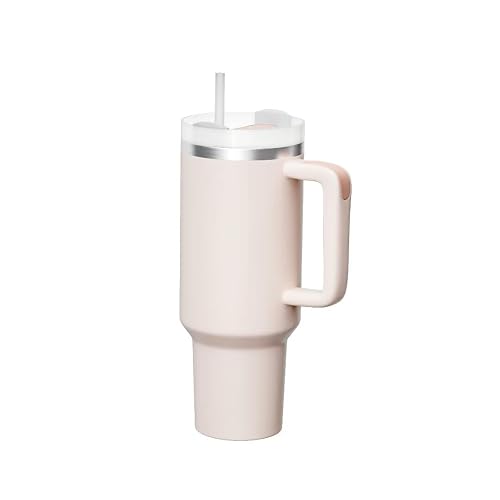 KISSKIND 40 oz tumbler with handle Travel Mug Straw Covers Cup with Lid Insulated Quencher Stainless Steel Water Iced Tea Coffee Gift ROSE - 40 oz 1.0 - 1.0 Rose Quartz