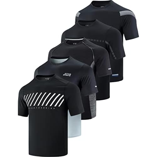 5 Pack Men’s Active Quick Dry Crew Neck T Shirts | Athletic Running Gym Workout Short Sleeve Tee Tops Bulk