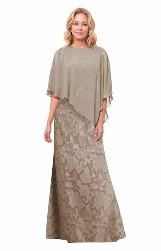 2 Pieces Mother of The Bride Dresses for Women Scoop Neck with Sleeve Sequin Chiffon Formal Evening Formal Dress