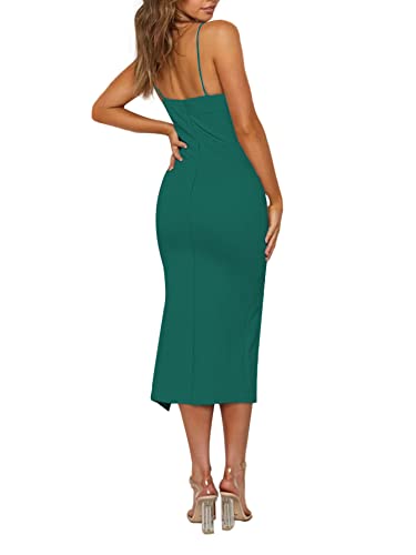 Image of LYANER Women's Spaghetti Straps Split Slit Hem Sleeveless Bodycon Cocktail Party Midi Dress