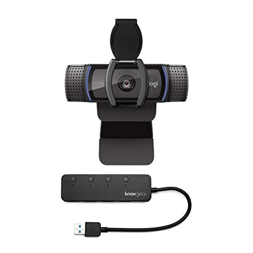 Logitech C920S HD Pro Webcam with Privacy Shutter Bundle with Knox Gear 4-Port 3.0 USB Hub (2 Items)