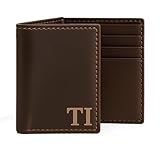 Black Mens Genuine Leather Monogrammed Tri-Fold Wallet with Custom Personalization