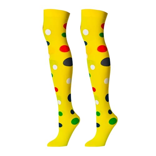 NAUZE Calcetines largos de payaso con estampado de lunares irregulares, bonitos calcetines para juegos de rol, calcetines de muslo, accesorio de disfraz de cosplay para mujeres y niñas, amarillo,