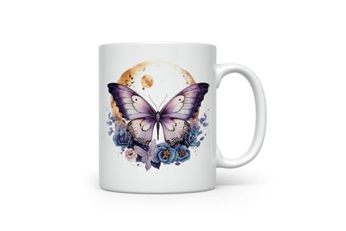 MAXIKIWI - Taza de café o té de cerámica suave y duradera para el hogar u oficina - Perfecta para cualquier ocasión - Mariposa mística - 350ml