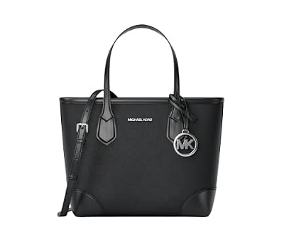 Michael Kors Eva Extra-Small Saffiano Leather Convertible Tote Bag Black Silver
