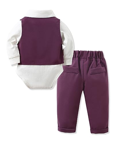 Image of YALLET Baby Boy Clothes Suit 0-24 Months Infant Gentleman Outfits Formal Dress Shirt+Bowtie+Vest+Pants Set Baby Wedding Suits