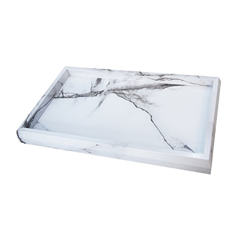 Roomfitters Marble Print Vanity Tray Cosmetic Jewerly Storage Handmade Rectangle Ottoman Catchall Tray,White,Large