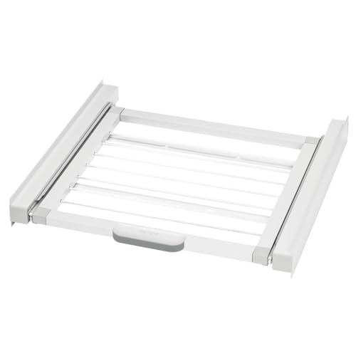 Xavax Zwischenbaurahmen mit Wäscheleine (Verbindungsrahmen für Waschmaschine und Trockner, Zwischenbausatz mit integriertem Wäscheständer, inkl. Zurrgurt) weiß