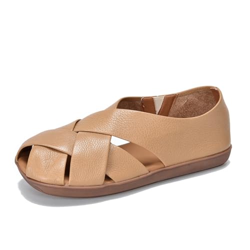 Womens Sandals Artistic Fansen flat sandals for women genuine leather heeled Roman shoes summer new soft sole ladies sandals