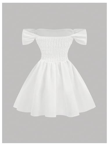 Girl's Off The Shoulder A Line Mini Dresses Elegant Party Smocked Summer Dress2