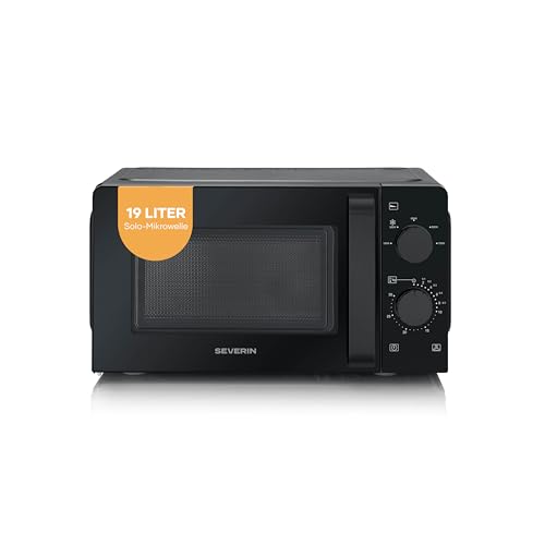 SEVERIN Mikrowelle Solo, Inverter, Auftauen und Erhitzen, 6 Leistungsstufen mit Auftaufunktion, Mikrowellengerät mit Drehteller für gleichmäßige Wärmeverteilung, 19L, 700W, Schwarz, MW 7580